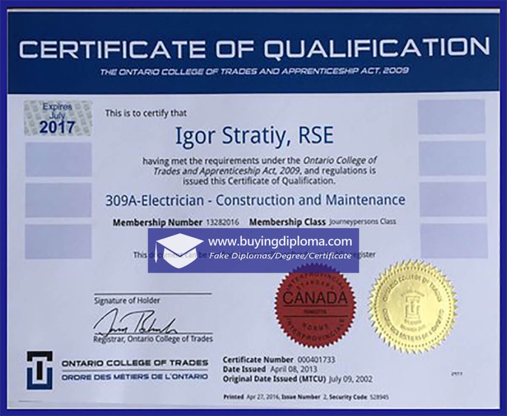 The fastest way to buy a fake Ontario College of Trades Certificate