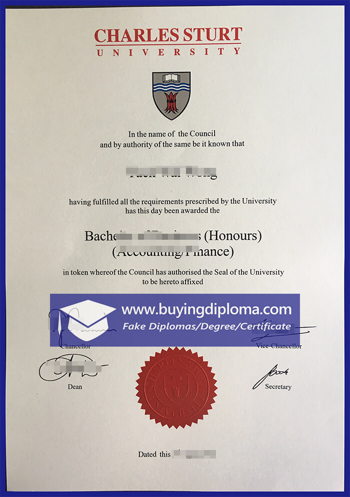 Custom a Fake Charles Sturt University certificate