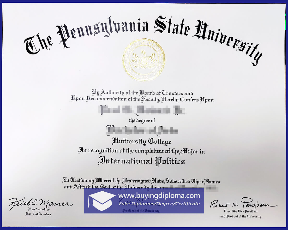 Buy a fake Pennsylvania State University certificate