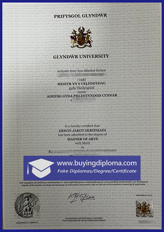 Buy a fake Wrexham Glyndŵr University diploma
