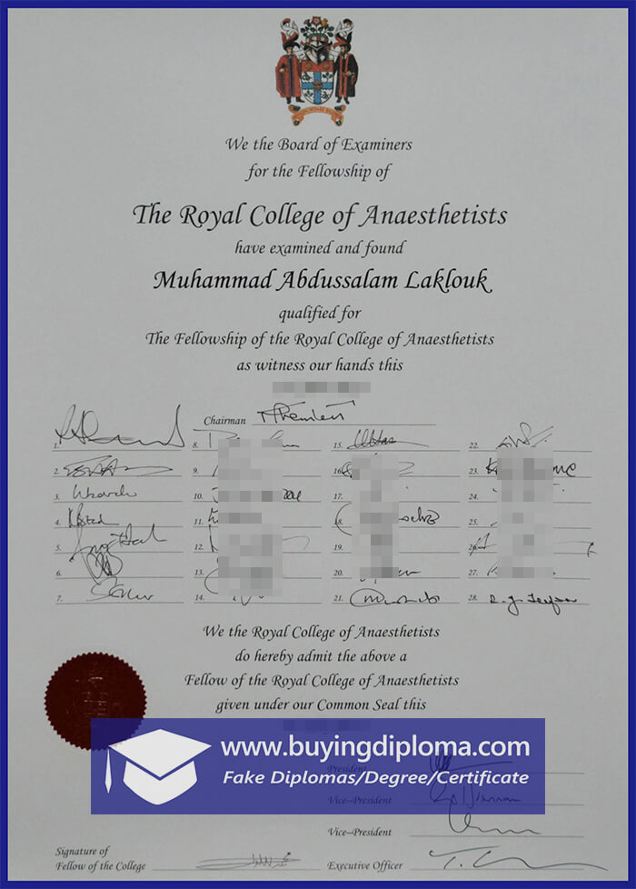 Buy a real Royal College of Anaesthetists diploma