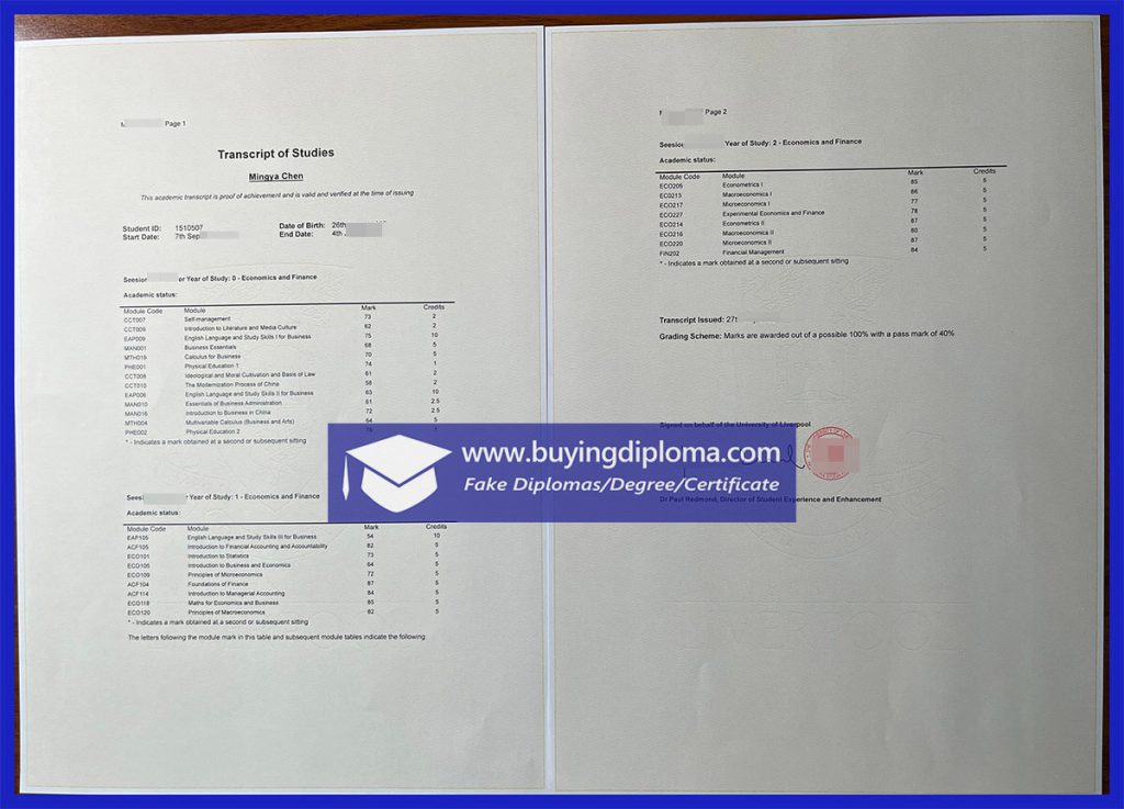 Fake LJMU diploma certificate
