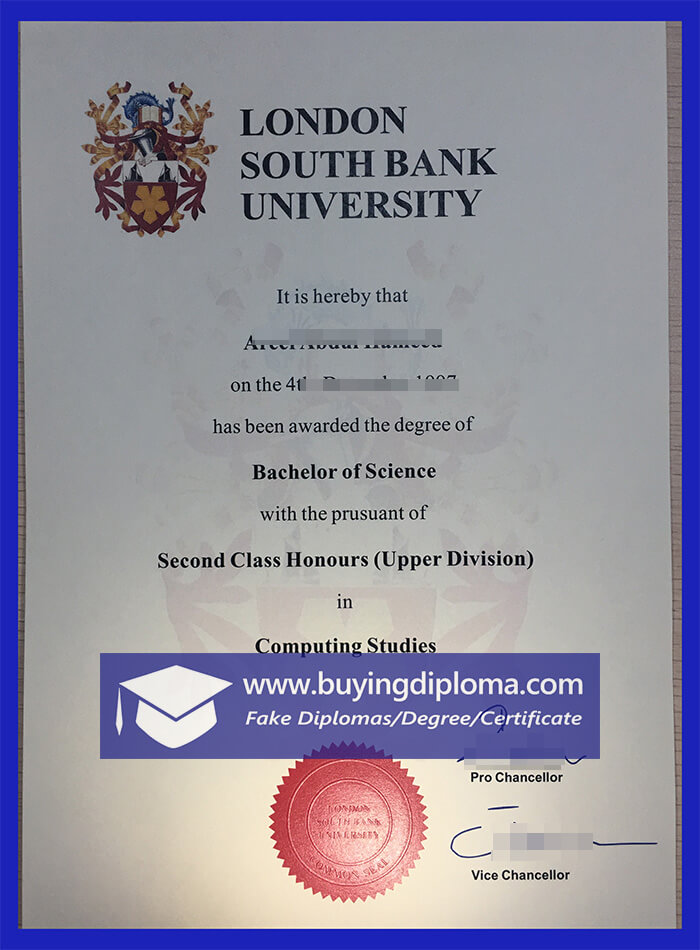 LSBU degree, certificate