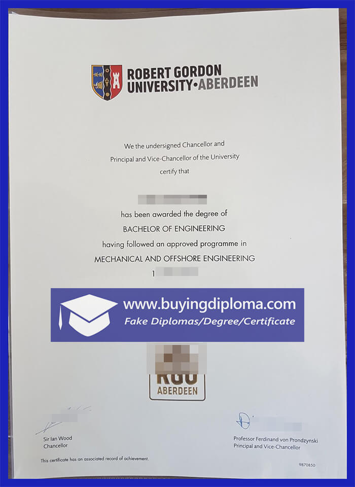 Fake Robert Gordon University diploma 