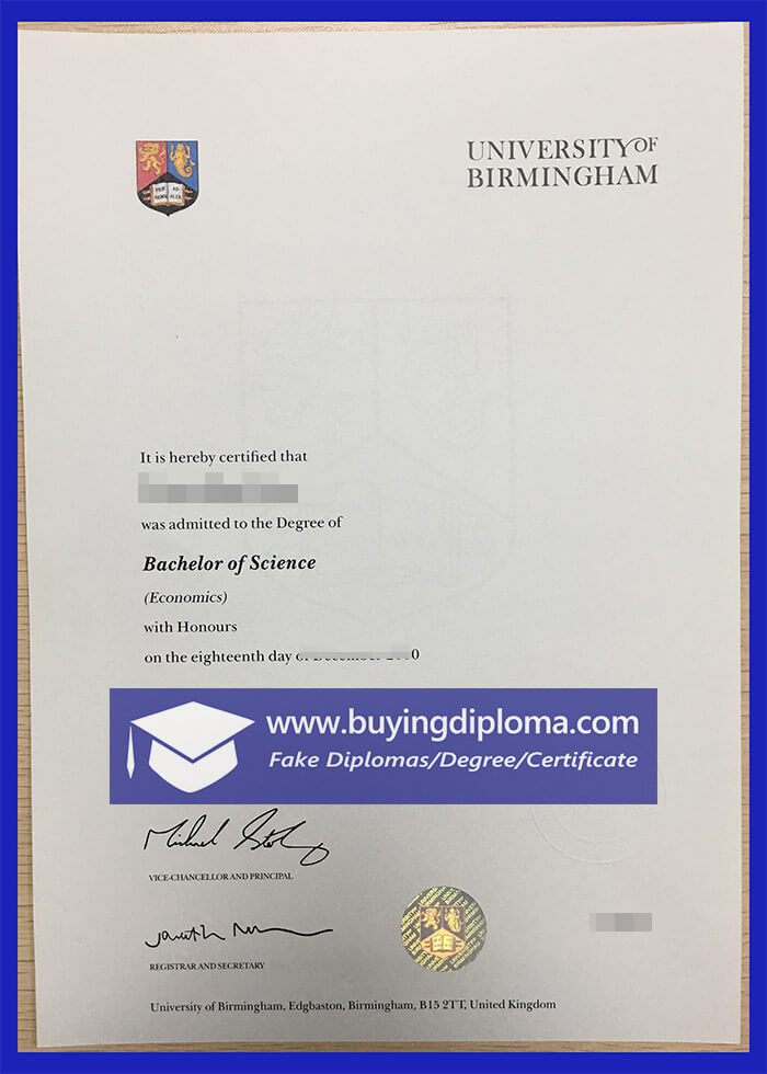 Fake University of Birmingham diploma online