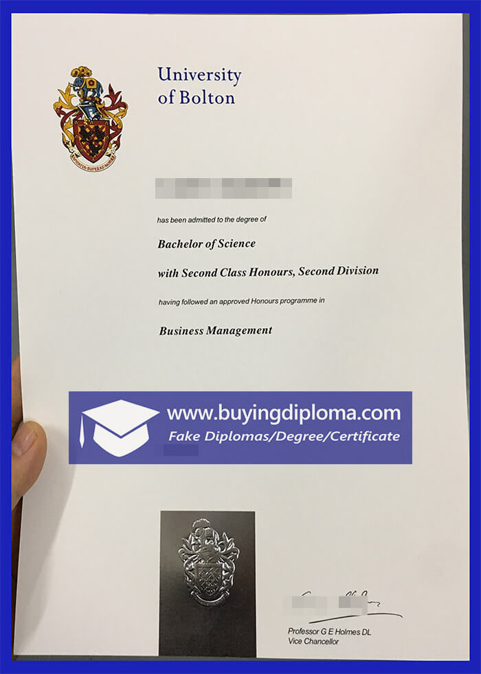 Fake University of Bolton diploma